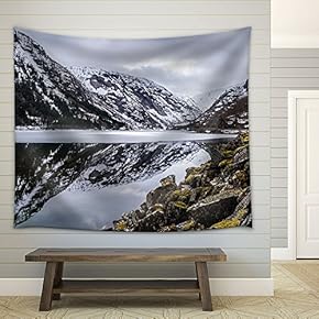 Frozen Lake Among Snow Covered Mountains - Fabric Wall Tapestry Home Decor - 51x60 inches