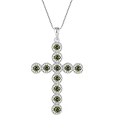 YIFSIY 925 Sterling Silver Cross Pendant Necklaces Round cut Gemstone Birthstone Necklace Religious Jewelry for Women & Men