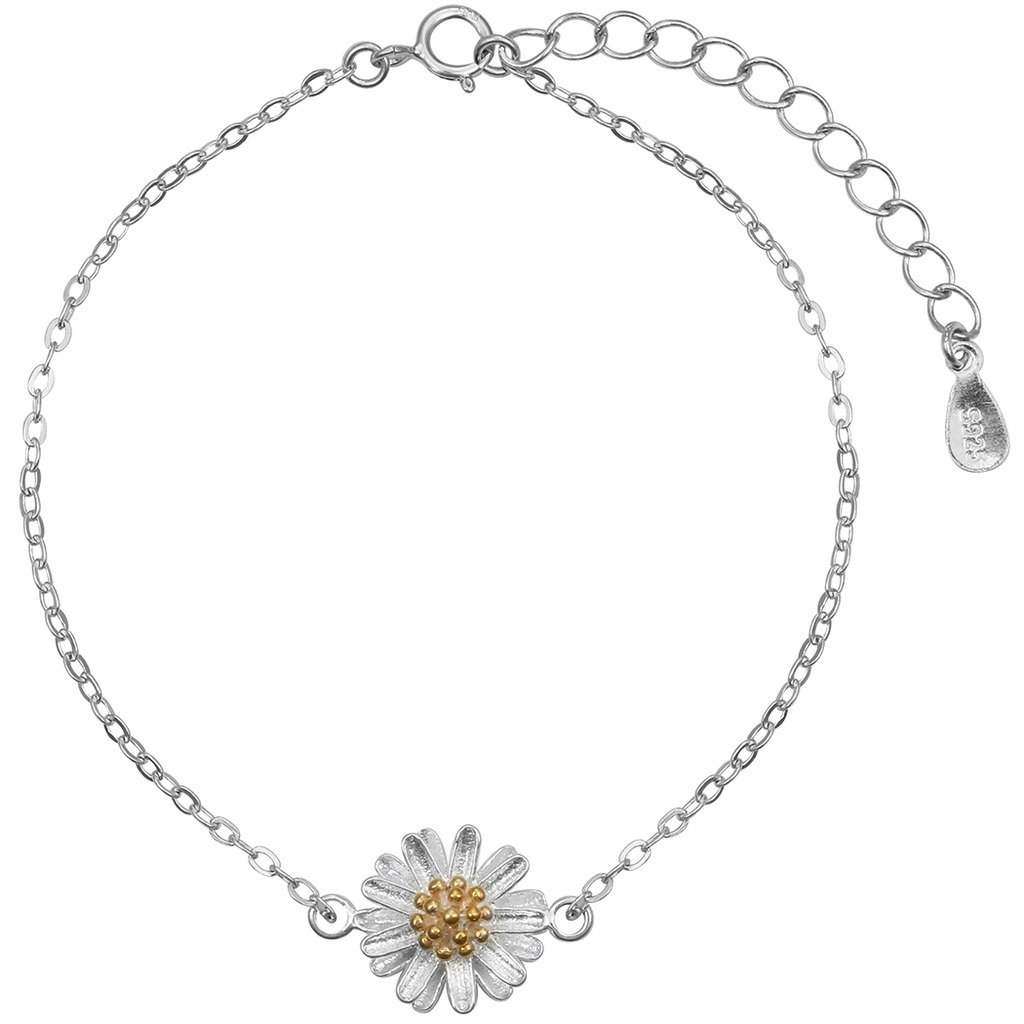 QIANDI Daisy Pendant Chain Bracelet Women Girls Bijoux 925 Sterling Silver Couple Bracelet
