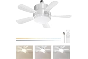 TOOWELL Socket Fan Light Ceiling Fans with Lights - Dimmable LED Ceiling Fan with Lights and Remote Control, 3000K-6000K, Screw in Ceiling Fan for Bedroom, Kitchen, Living Room