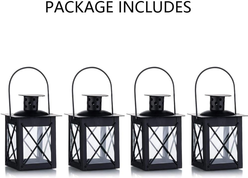 4 Pcs Vintage Black Metal Mini Decorative Candle Lanterns Tealight Candle Holder & Led Tea Light Candleholder Decoration for Birthday Parties Wedding Centerpiece Relaxing Spa Setting (Black, 4 Pcs): Home & Kitchen