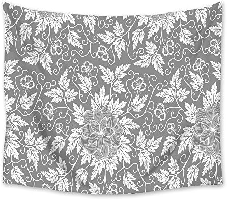 Classic Grey Floral Pattern Tapestry Wall Art Hanging Lightweight Tapestries Home Decor,51x59 inch