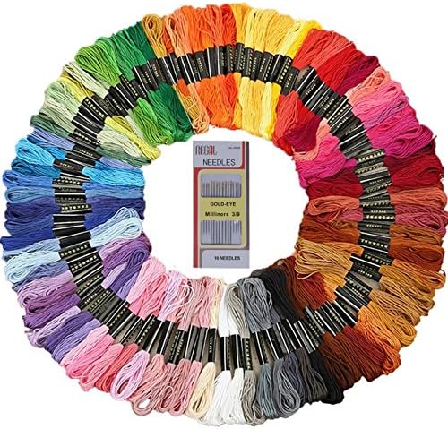 Embroidery Floss Loveself Embroidery Thread 100 Skeins Cross Stitch Floss Sewing Threads (Random Color) with free 16 Pack 3-9 Gold Eye Embroidery Needle