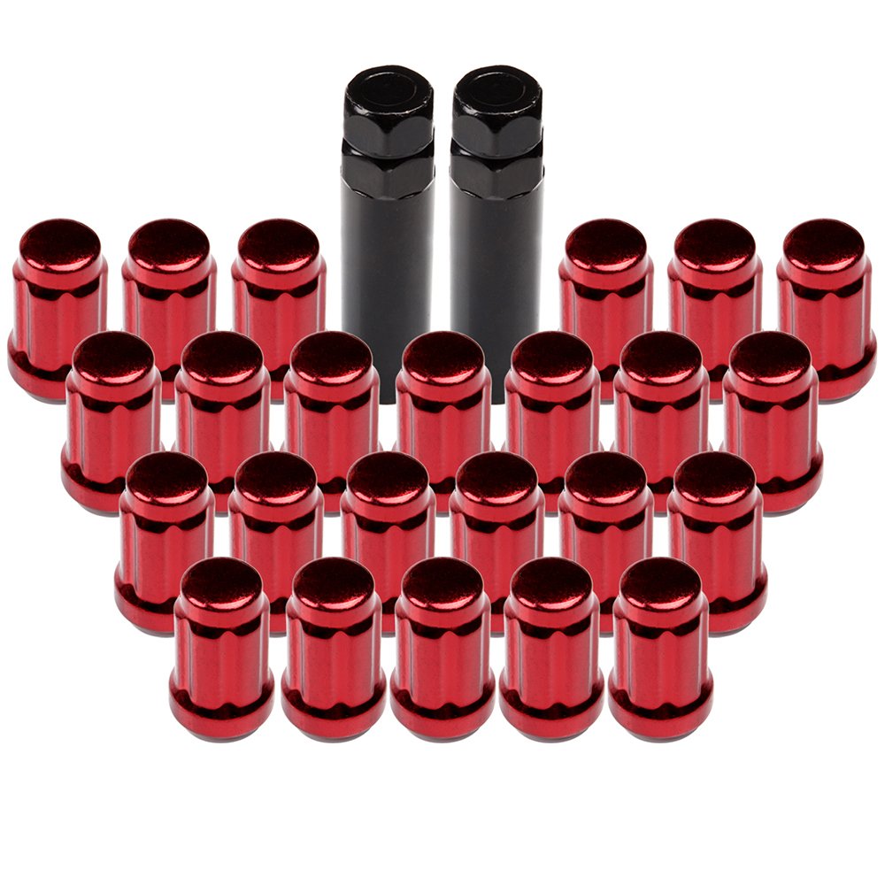 2 Keys 12x1.5 Red Chrome Spline Bulge Acorn Drive Close End Lug Nuts