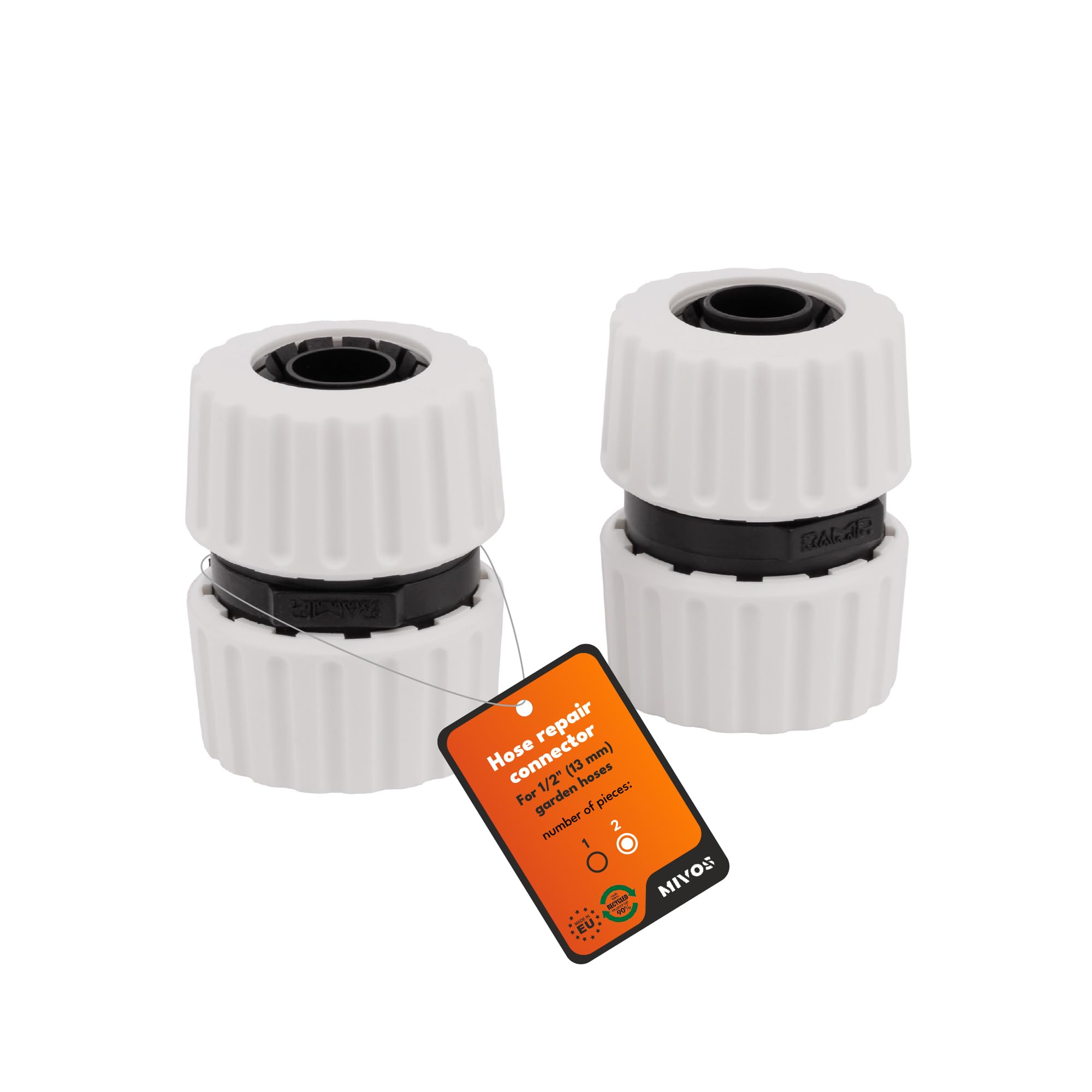 MIVOS 2 x Hose Repair for 1/2 Inch (13 mm) Garden Hoses - Made from 90% Recycled Plastic - Hose Coupling 1/2 Inch - Repair Connector - Made in the EU