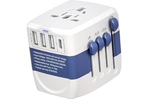 Universal Travel Adapter,International Plug Adapter,WAUDM All in One Universal USB Travel Power Adapter with 3 USB Port and Type-C for Multi-Nation Travel US EU UK Australia