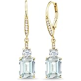 Gem Stone King 4-5 Cttw Leverback Drop Dangle Earrings For Women | 18K Yellow Gold Plated Silver | Emerald Cut 9X7MM Gemstone Birthstone | Fine Jewelry Gifts for Her Mom Anniversary Wedding