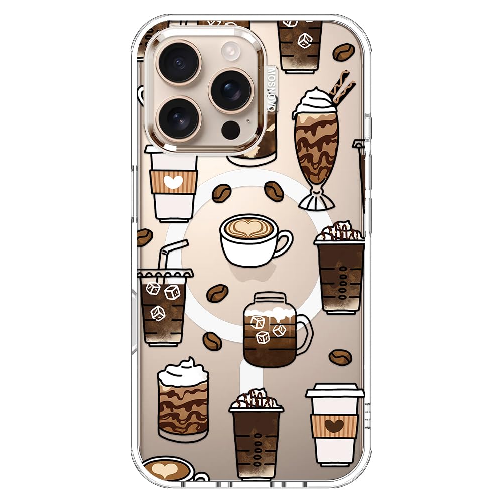 MOSNOVO Case for iPhone 16 Pro Max, [Compatible with Magsafe] [Buffertech 6.6ft Military-Grade Drop Protection] [Anti Peel Off Tech] Clear Phone Case Design - Coffee Image