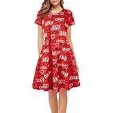 Women XOXO Print Dresses Valentines Red Heart Short Sleeve Print Tunic Dress
