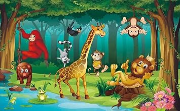 Kecoci 3d Wallpaper Kindergarten Background Mural Wallpaper Fantasy Giraffe Lion Animal Forest Cartoon Children S Room 128cmx100cm Amazon Com