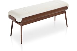 BFZ 55" Bedroom Bench End of Bed Bench, Dining Bench with Padded Seat and Walnut Wood Frame, Upholstered Fabric Large Ottoman Bench for Entryway Hallway, Living Room