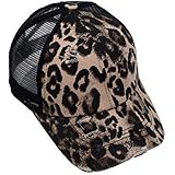 ZLSLZ Womens Leopard Print Baseball Trucker Sport Golf Ponytail Pony Sun Hat Cap