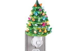 Collections Etc Ceramic Christmas Tree Night Light - 6" H, Nostalgic, Decorative Bathroom Decoration, Green
