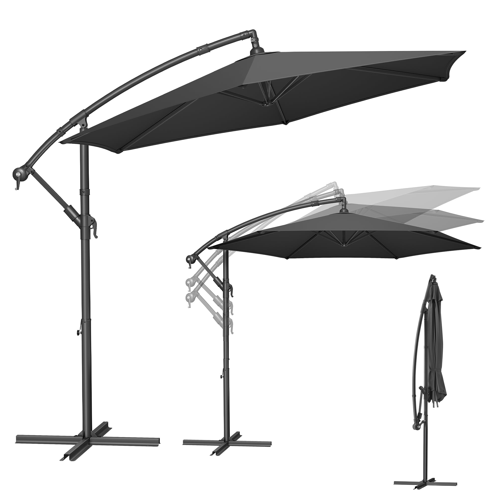 SONGMICS Sonnenschirm, Ampelschirm 300 cm d, mit Ständer, Sonnenschutz Balkon, Balkonschirm, UV-Schutz UPF 50+, mit Kurbel zum Öffnen und Schließen, Terrasse, Garten, grau GPU116G01