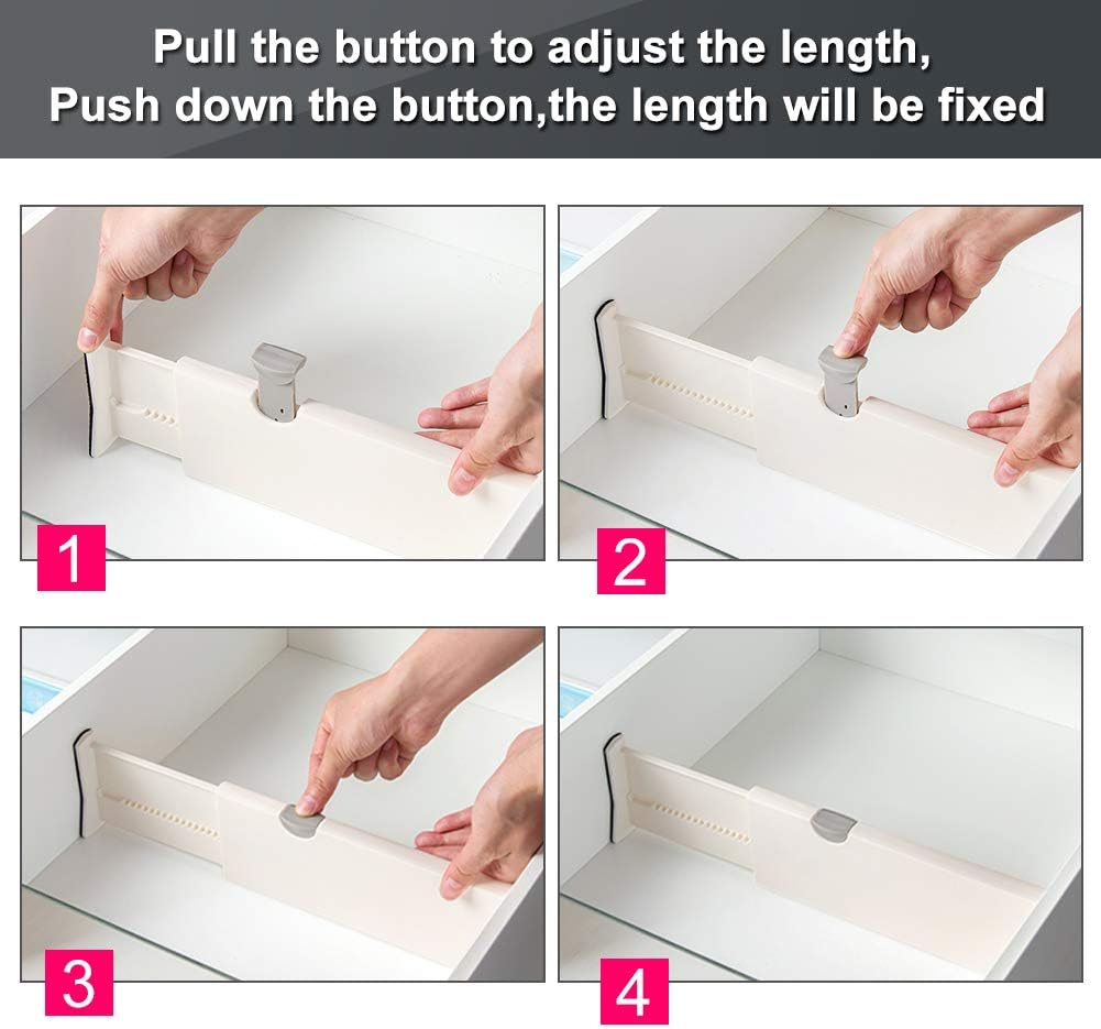 Drawer Dividers Organizer 5 Pack, Adjustable Separators 4" High Expandable from 11-17" for Bedroom, Bathroom, Closet,Clothing, Office, Kitchen Storage, Strong Secure Hold, Foam Ends, Locks in Place: Home & Kitchen