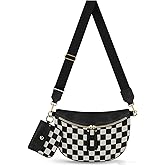 Checkered Crossbody Bag Bum Bags for Women Crossbody PU Leather Checkered Wallet Belt Bag Crossbody Handbags, Black Checkered