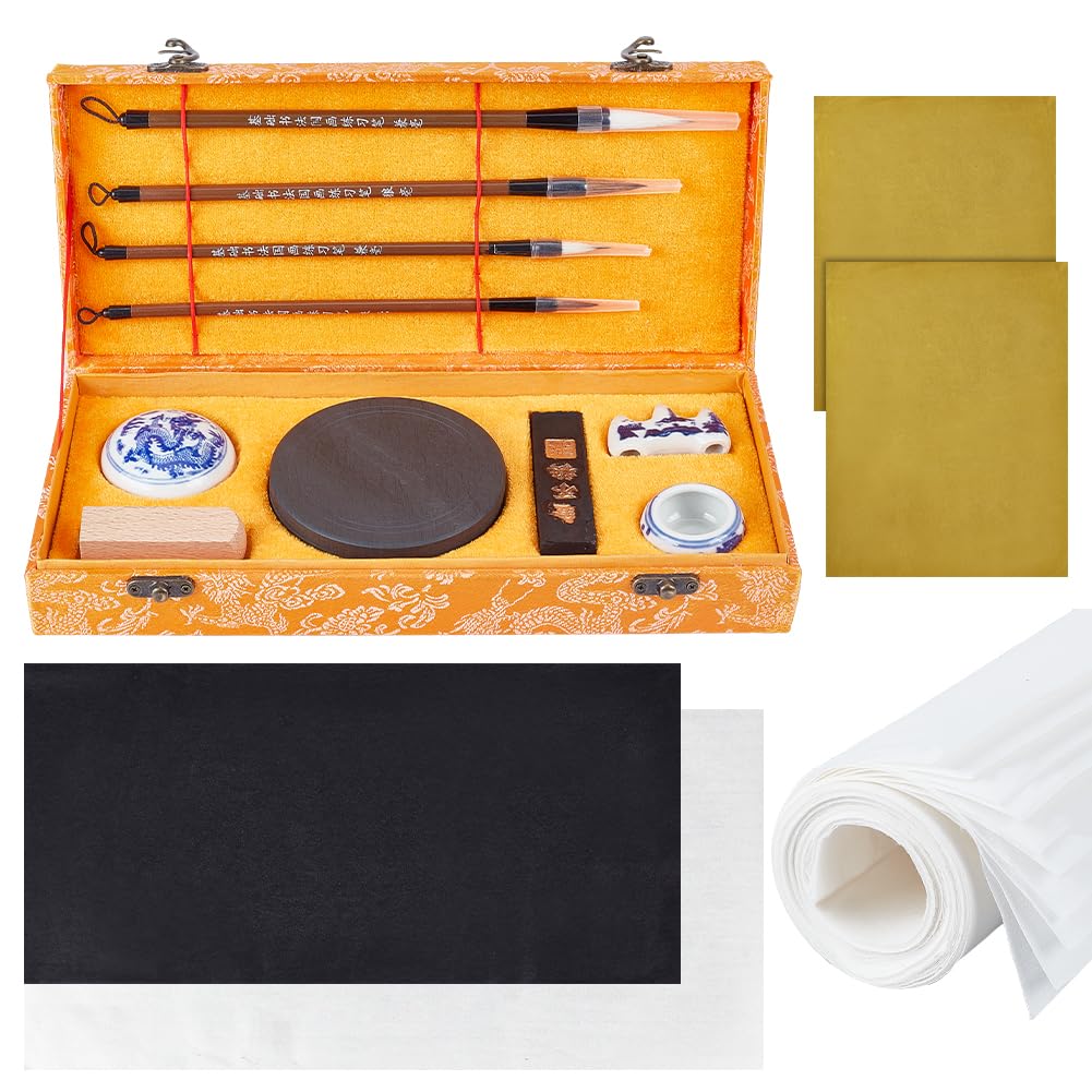 PH PandaHall 24PCS Chinese Calligraphy Set, 13 Sheets 3 Style Ink Writing Paper 4PCS Calligraphy Brushes Japanese Calligraphy Set Painting Gift Set Practice Calligraphy for Beginners