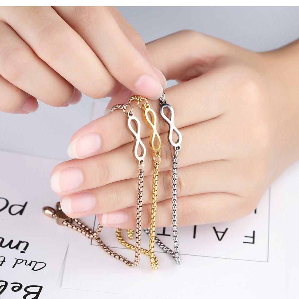 Gagafeel Stainless Steel Women Girl Bracelet Adjustable Chain Infinity Symbol Charm Bar Cuff Love Gift (Gold)