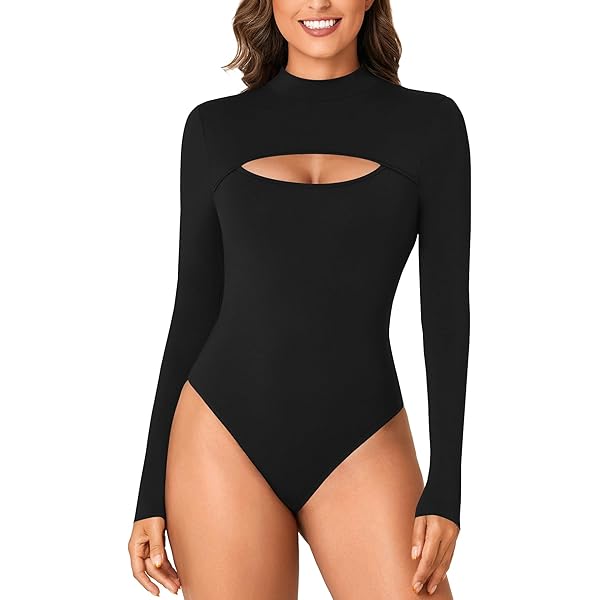 INLYRIC Women's Natrelax Long Sleeve Bodysuit Mock Turtleneck Cut