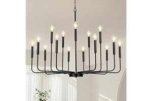 GIFARICH Black Chandeliers for Dining Room Light Fixture Over Table, Modern Farmhouse Chandeliers for Living Room, 15-Lights Industrial Metal Candle Lighting Fixtures for Entryway Kitchen Island Foyer