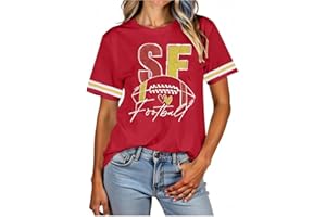 ALLTB Football Shirt for Women Game Day Shirt Football Heart T-Shirt Sports Season Short Sleeve Tops