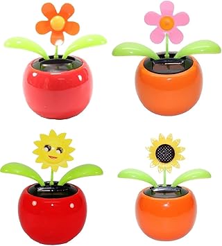 EASY4BUY Set of 4 Dancing Flowers Daisy in Red Pot Solar Toy Flowers Car Dashboard Office Desk Home Dcor