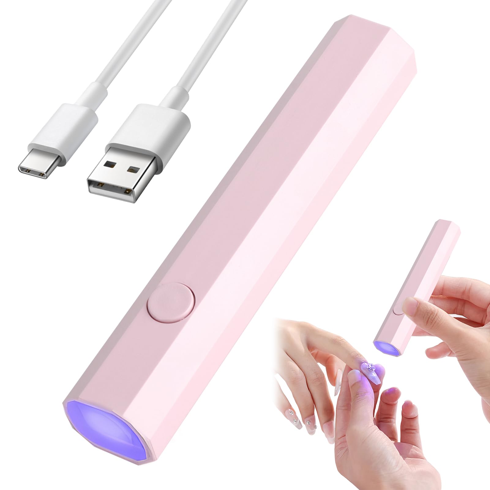 UV Lamp for Gel Nails - Handheld, Rechargeable, Strip Type Mini Portable LED Nail Dryer - Quick Drying for Gel Polishes and Nail Strips (Pink)
