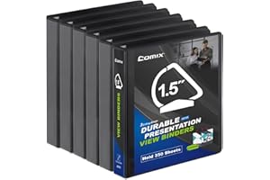 Comix Sturdy 1.5 Inch D-Ring Binders, 1.5'' 3 Ring Binder with Clear View Cover, 1-1/2 Inch Rings Holds 350 Sheets of 8.5" x 11" Paper, 6 Packs (Black)