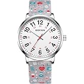 BOFAN Nurse Watch for Medical Professionals,Students,Doctors with Easy to Read Dial,Second Hand and 24 Hour,Soft Comfort Print Silicone Band,Water Resistant