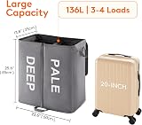 Lifewit 136L Double Laundry Basket with Lids 2 Compartments Grey view 7