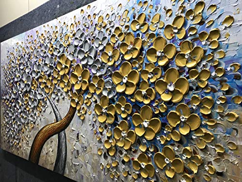 V-inspire Art, 24x48 Inch Oil Paintings Lucky Tree Abstract Hand-Painted Art Lnner Wooden Frame Canvas Painting Flower Wall Art Living Room Bedroom Office Hanging Decorations White Wall Decoration