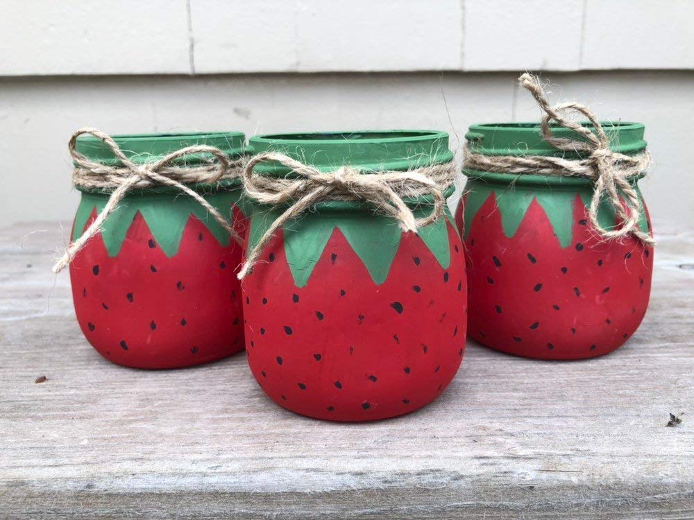 Strawberry Mason Jars/Strawberry Decor/Strawberry Painted