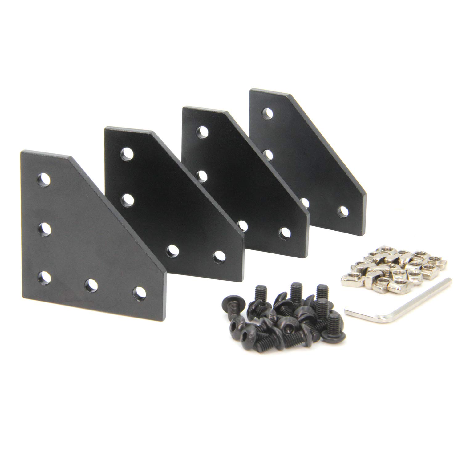 Zeberoxyz 4PCS/Kit Black L Shape Corner Bracket Plate with 20PCS M5 Screws and 20PCS M5 T-Nuts, 5-Hole 90 Degree Joint Board Plate (Black-L with Nut) — image 1