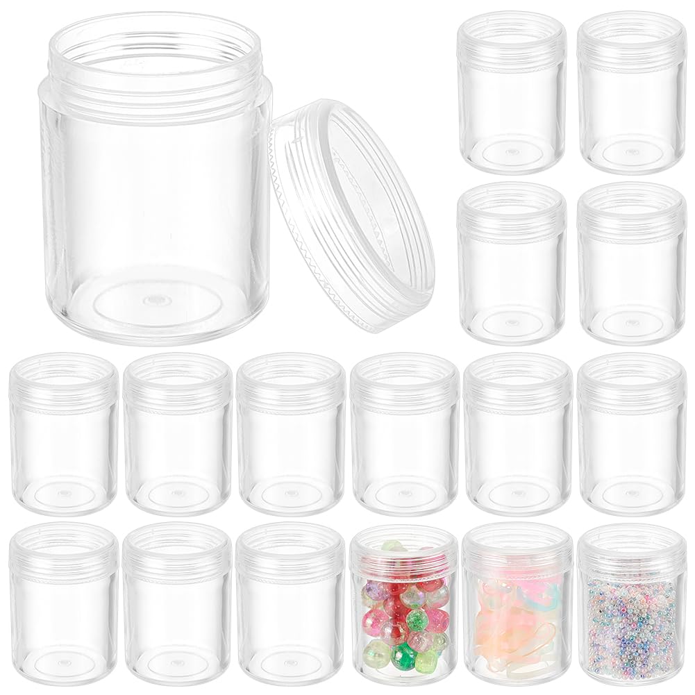 BENECREAT 24 PACK 40ML Empty Clear Plastic Bead Storage Container jar with Rounded Screw-Top Lids for Beads, Nail Art, Glitter and Travel Cream (39mm x 50mm)