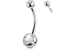 OUFER Titanium Belly Button Rings, Internally Threaded 14mm Long Belly Ring, Round CZ Navel Rings for Women Men