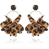 CYV Leopard Print Fabric Large Circle Statement Dangle Earrings for Women Lady Party Jewelry