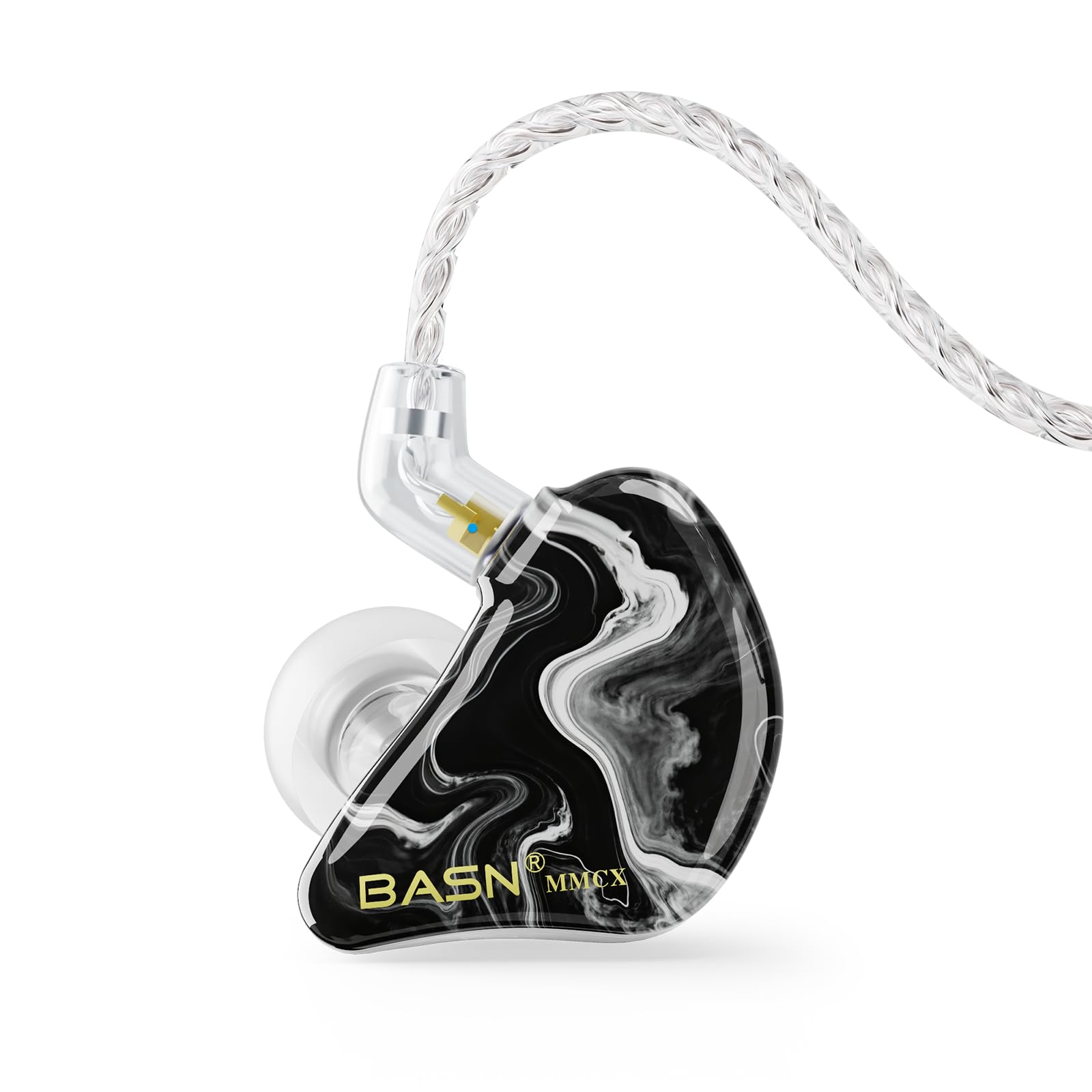 BASN MMCX Triple Driver in-Ear Monitors with Rich Bass, HiFi Stereo IEM Earphones with Upgraded Detachable Cables for Audiophiles Musicians(Porcelain Black)