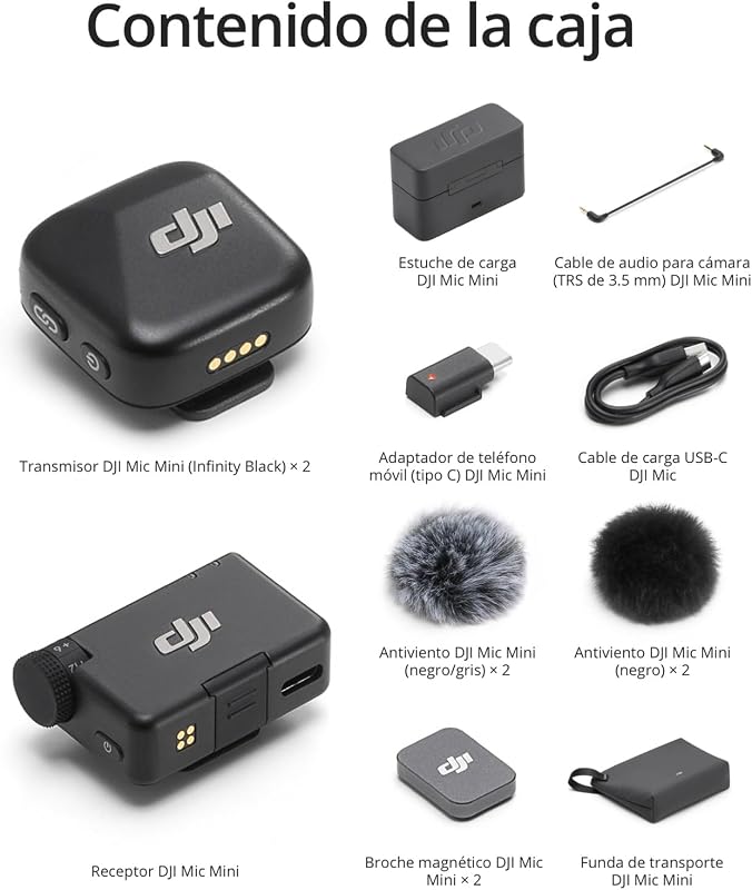 DJI Mic Mini Microfone Sem Fio (2 TX + 1 RX + Estojo de Carregamento), super leve, 48 h Uso, cancelamento de ruído, Microfone sem fio profissional para câmeras / iPhone / Android, Vlogs, Streaming