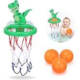 CaftyMids Bath Toys - Basketball Hoop Set Bathtub Toys for Toddlers Ages 1-3, Mini Basketball Hoop Toddler Bath Toys for Kids Ages 3-5,with Strong Suction Cup &amp; 3 No Hole Balls, Sensory Toys (Green)