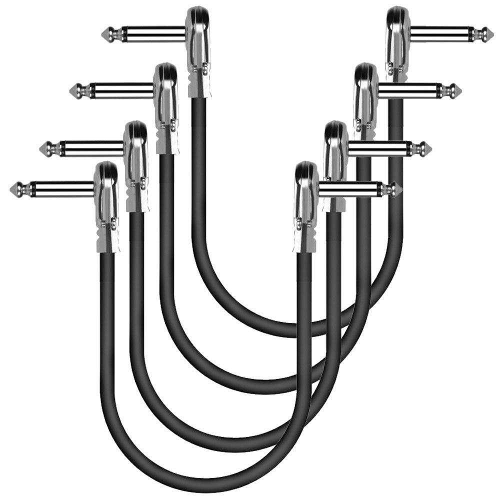 OTraki Guitar Patch Cables L Type 4 Pack, Premium Copper 0.3m Patch Lead 1/4" 6.35mm Right Angle Plugs Flexible Adjustment Instrument Cable 1ft Audio Cord for Effect Pedals, Pancake Type Connector