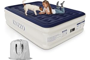 KNZZO Air Mattress Full with Built-in Pump, Blow Up Mattress with Soft Flocked Top, Leakproof Inflatable Mattress, Foldable Waterproof Air Bed for Home, Guests, Camping, with Storage Bag