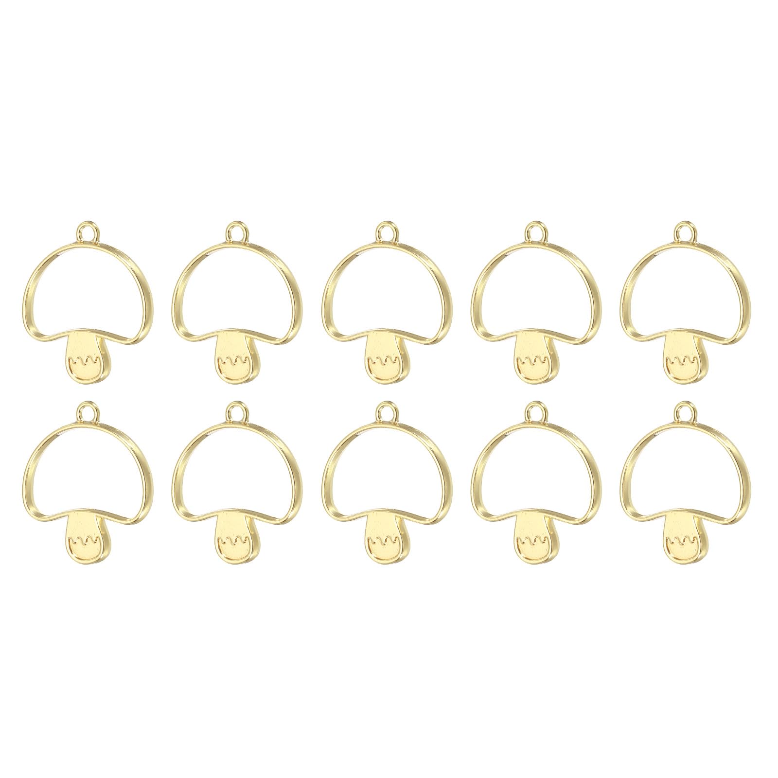 M METERXITY 10 Pack Alloy Open Back Bezel Pendants - Mushroom Shaped Pendants Resin Pressed Flower Craft Bezels Crafts, Apply to DIY Making (Gold Tone)