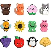 12PCS Silicone Focal Beads for Pens, Bulk Animal Fruit Flower Charms Supplies for Making Keychains, Handmade Crafts
