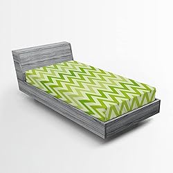Ambesonne Lime Green Fitted Sheet, Chevron