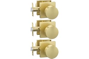 goldenwarm Passage Door Knob Gold, Zinc-Alloy Heavy Duty Closet Door Knob, Contemporary Brass Door Knob Passage, Brushed Gold Door Knob for Hallway(3 Pack)