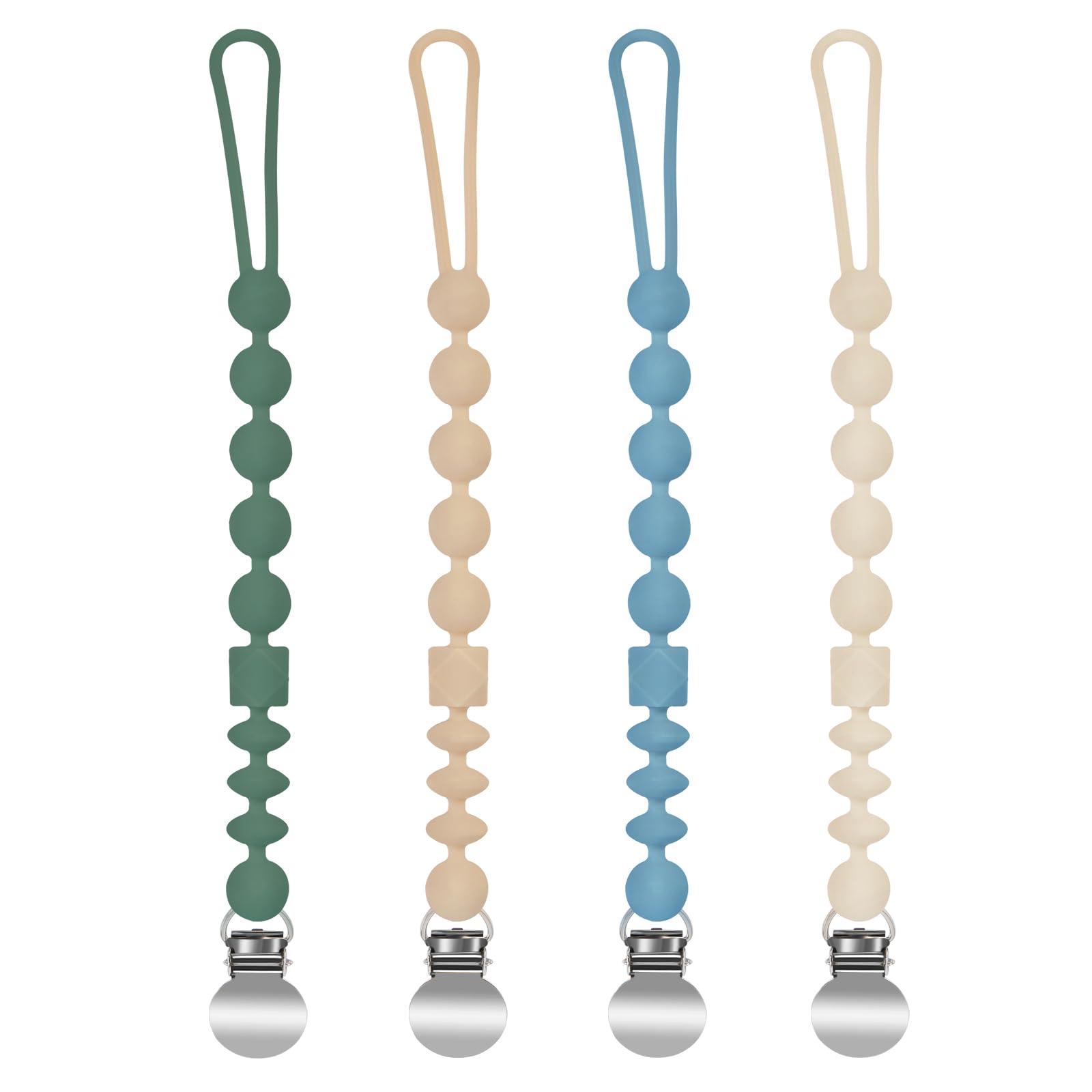 Photo 1 of *PARTIAL SET - ONLY the blue*
MINMUNJIU Silicone Pacifier Clips for Boys, 4 Pack One Piece Soft Flexible Pacifier Holder Clip Binky Clips for Boys