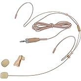 Discreet Dual Earhook Headset Microphone, Over-Ear Headworn Mic Compatible with Sennheiser Wireless Bodypack Transmitter, Ideal for Lectures, Performances, Podcasts, with Windscreen and 1.5m Cable