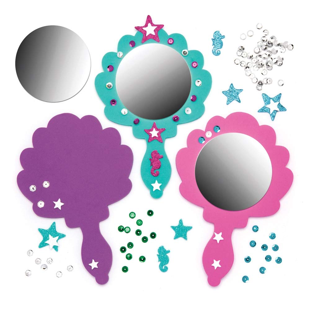 Baker Ross Mermaid Mirror Craft Kits (Pack of 4) Fantasy Foam Mirrors to Design and Decorate