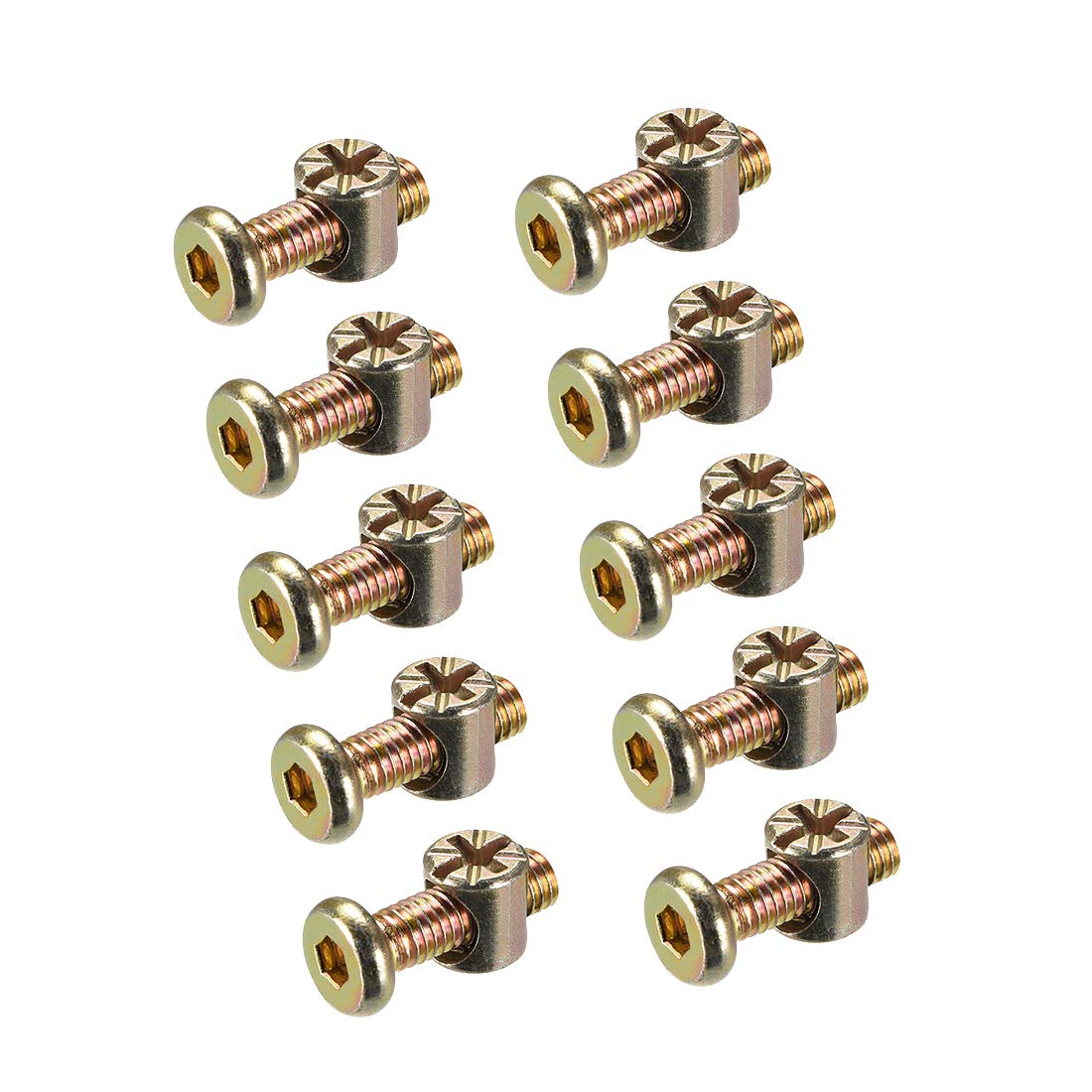 sourcing map M6 x 15mm Furniture Bolts Nut Set Hex Socket Screw with Barrel Nuts Phillips-Slotted Zinc Plated 10 Sets