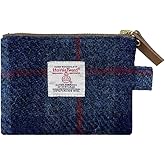 Harris Tweed Mini Coin Purse Handmade Lipstick Bag Vintage British Portable Credit Card ID Wallet with YKK Zipper for Women men (Sea Blue)